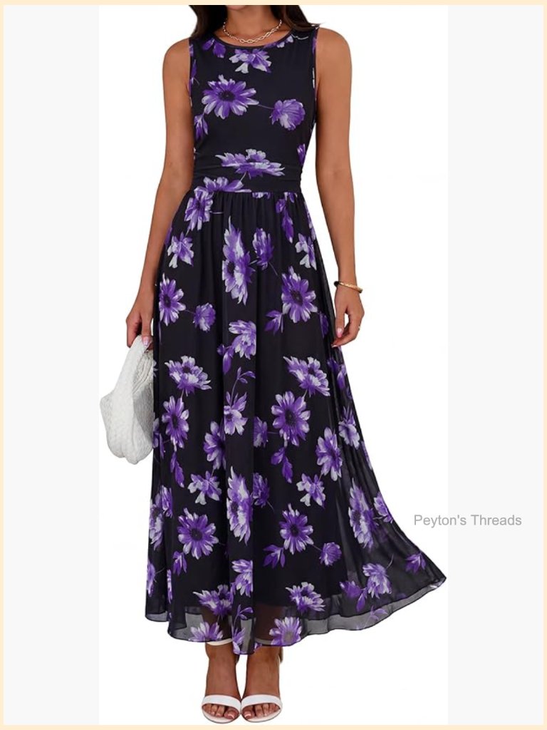 Sleeveless Floral Maxi Dress With Pockets High Waist A-Line Sundress